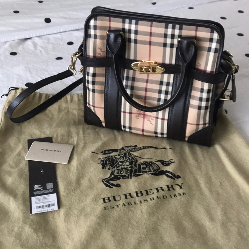 Burberry Haymarket brown leather tote